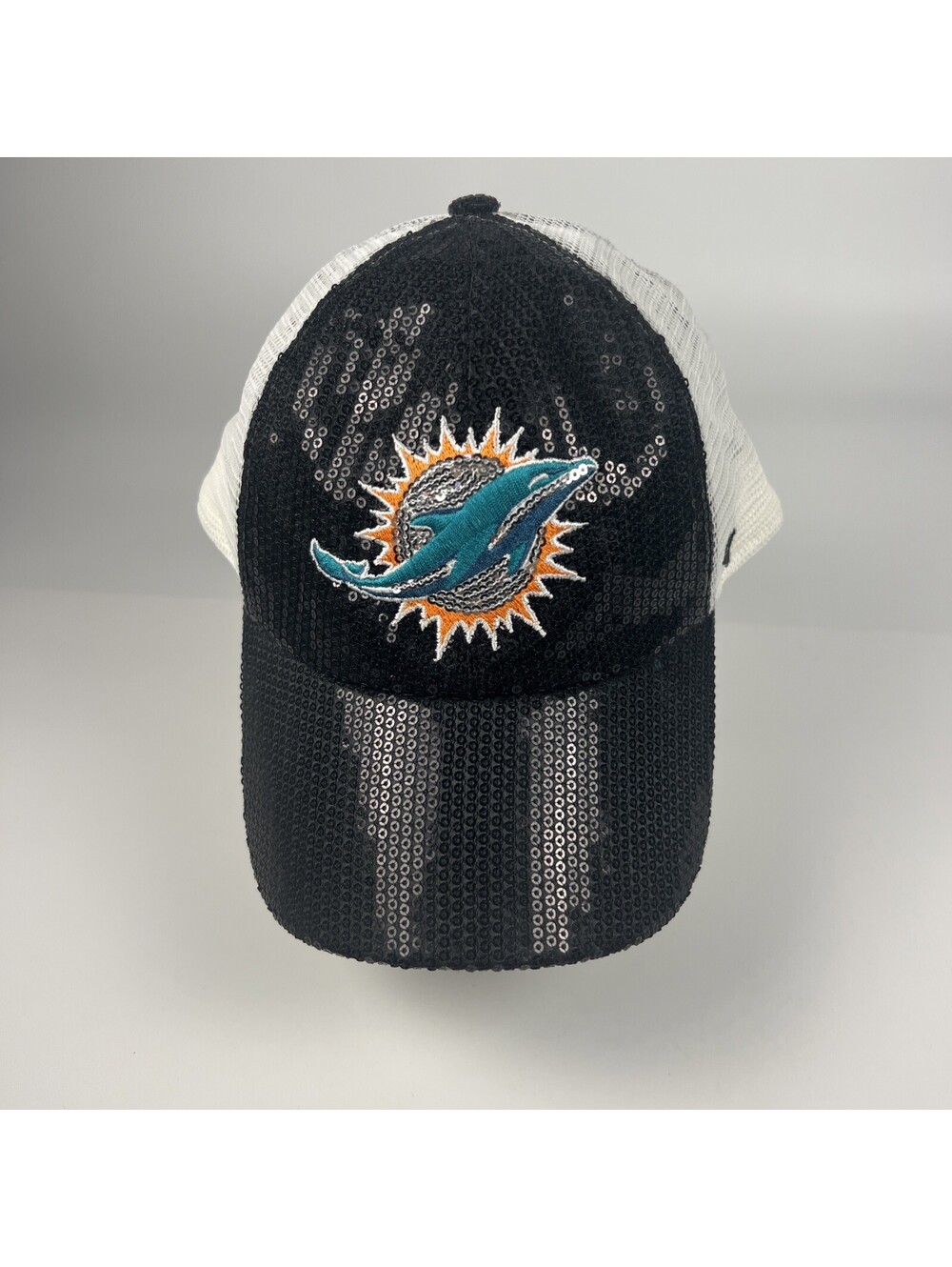MIAMI DOLPHINS Women’s Mesh Trucker Baseball SnapBack Hat Cap Bling Sequin